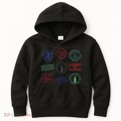 Passport Stamps Travel Kids Hoodie