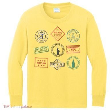Passport Stamps Travel Kids Long Sleeve Shirt