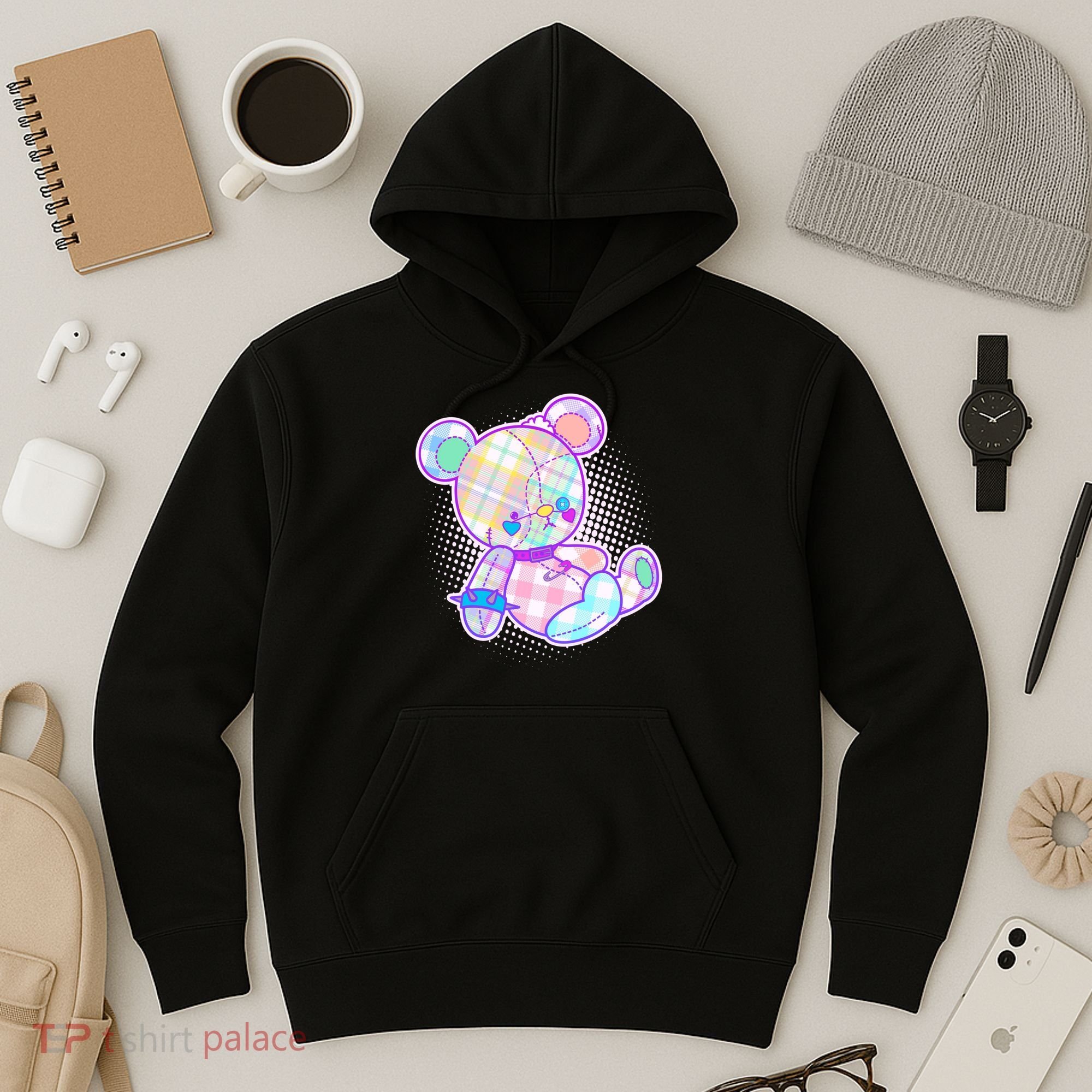 Pastel Kawaii Cute Goth Punk Teddy Bear Hoodie