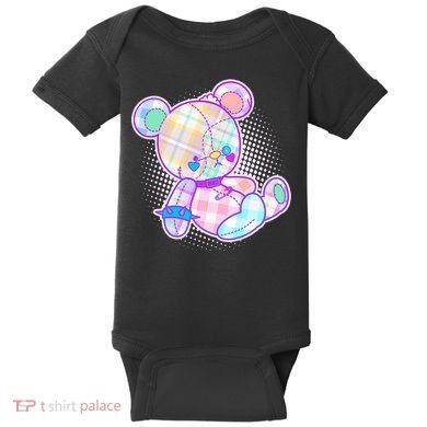 Pastel Kawaii Cute Goth Punk Teddy Bear Baby Bodysuit