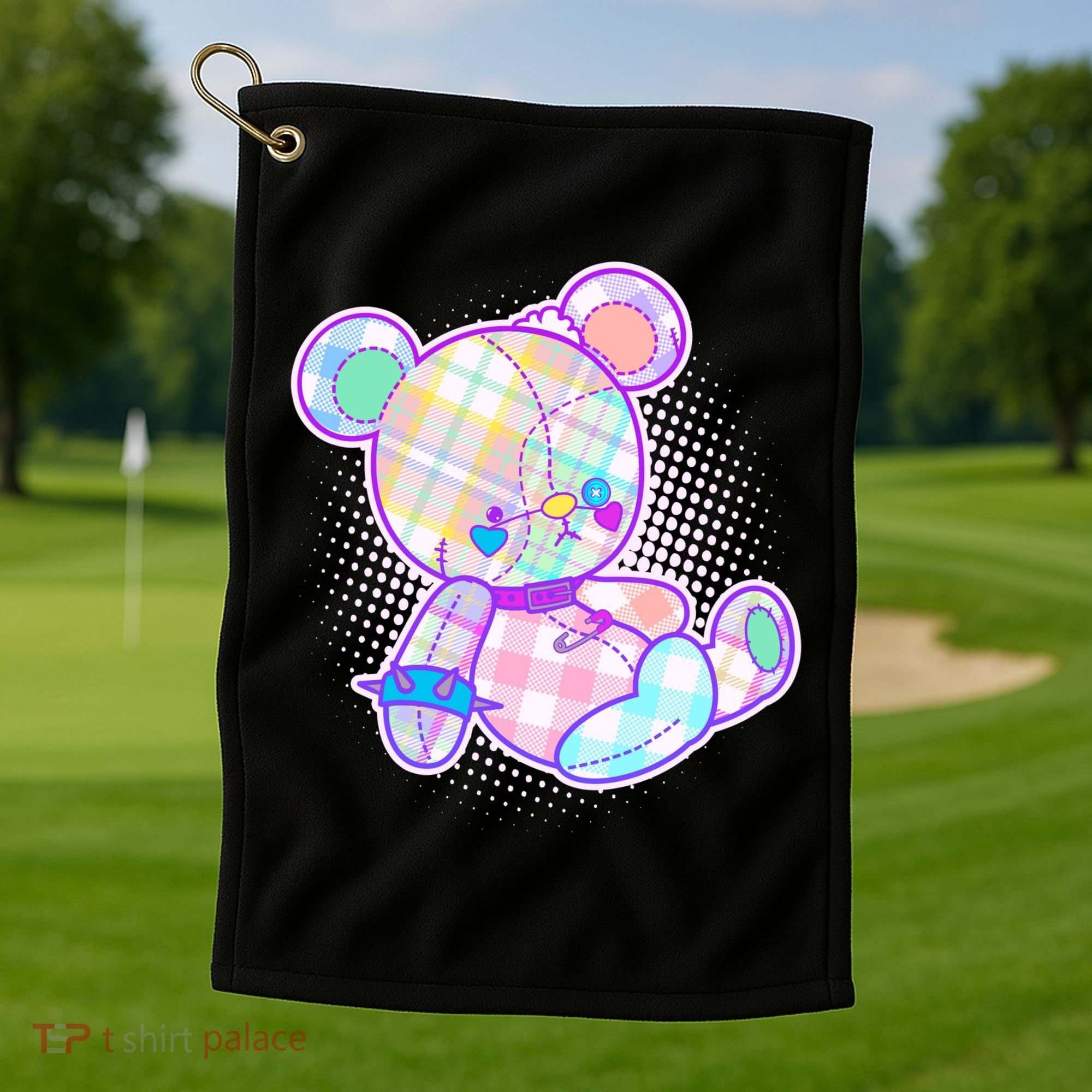 Pastel Kawaii Cute Goth Punk Teddy Bear Golf Towel