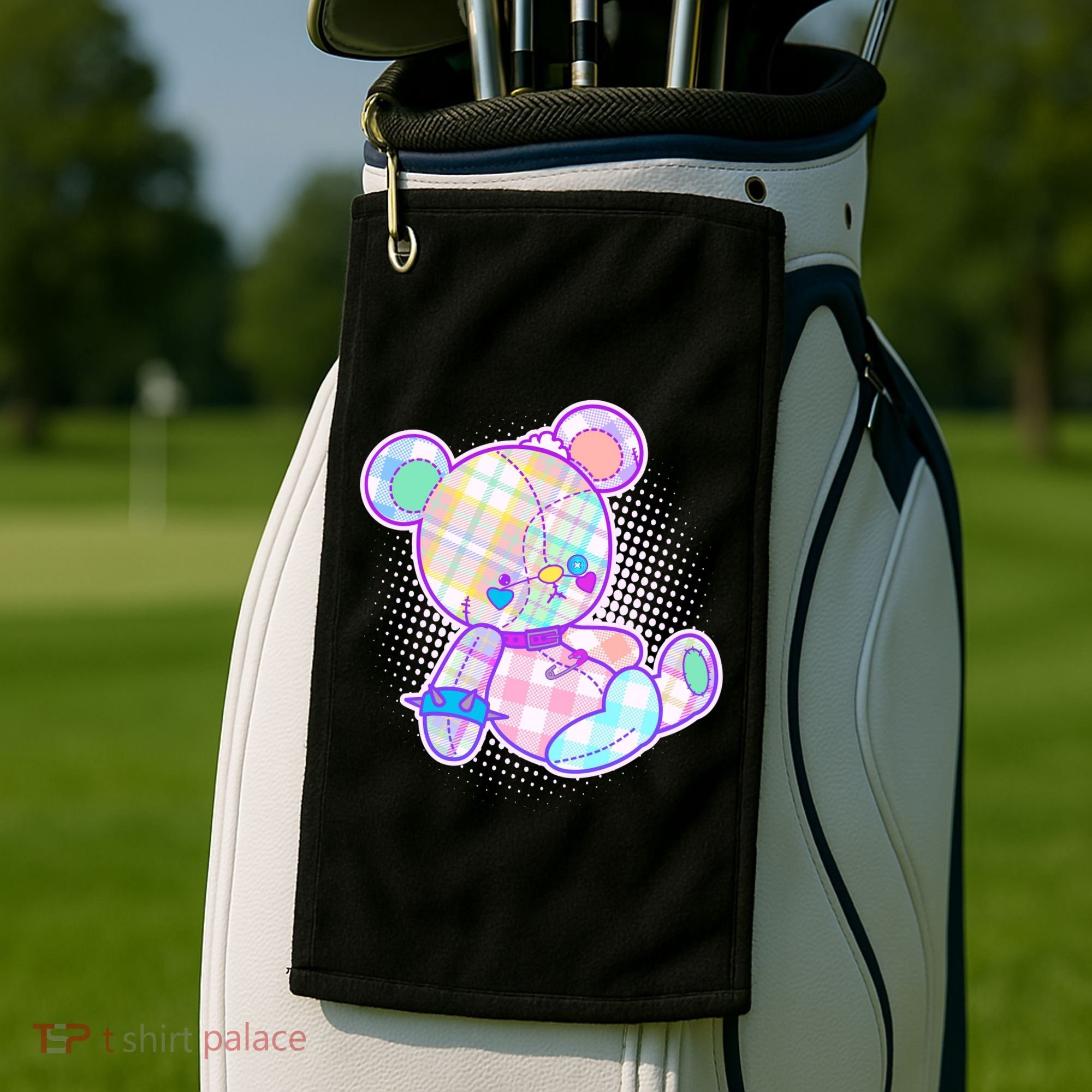 Pastel Kawaii Cute Goth Punk Teddy Bear Golf Towel