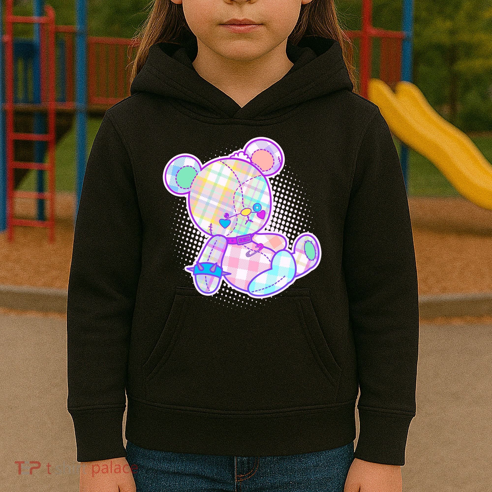 Pastel Kawaii Cute Goth Punk Teddy Bear Kids Hoodie
