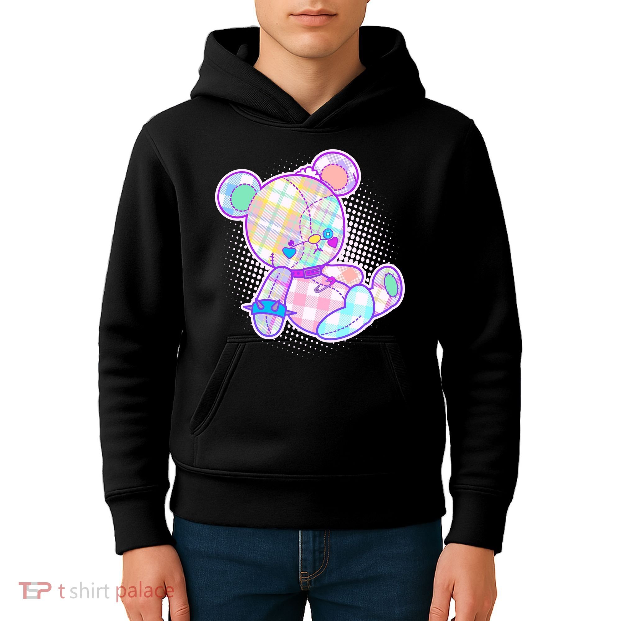 Pastel Kawaii Cute Goth Punk Teddy Bear Kids Hoodie