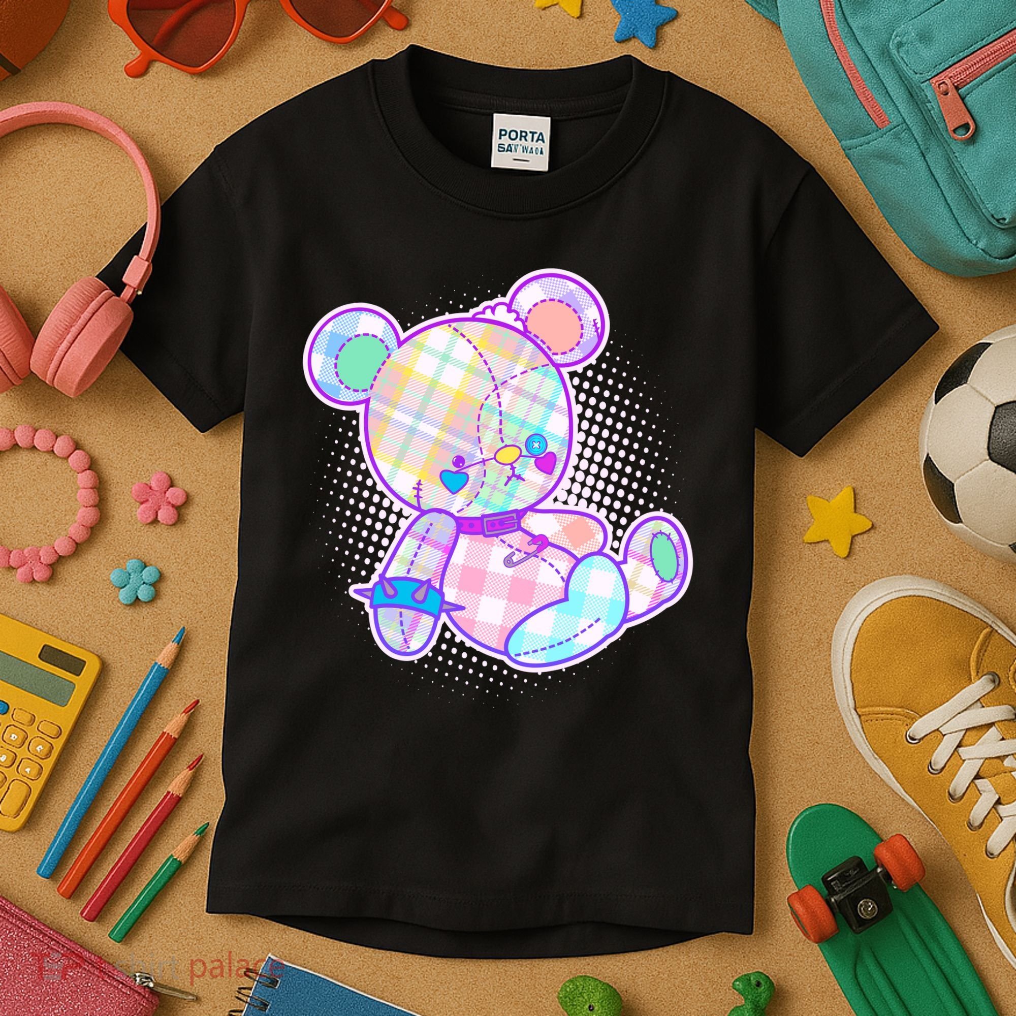 Pastel Kawaii Cute Goth Punk Teddy Bear Kids T-Shirt