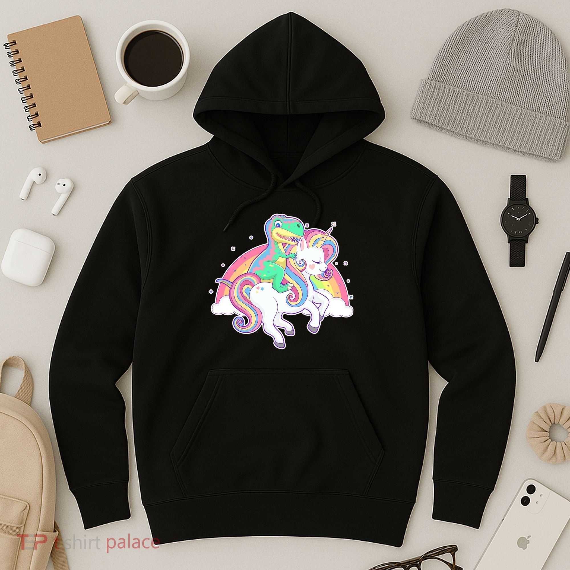 Pastel T-Rex Riding Magical Unicorn Funny Cute Hoodie
