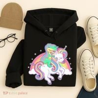 Pastel T-Rex Riding Magical Unicorn Funny Cute Hoodie thumb 4