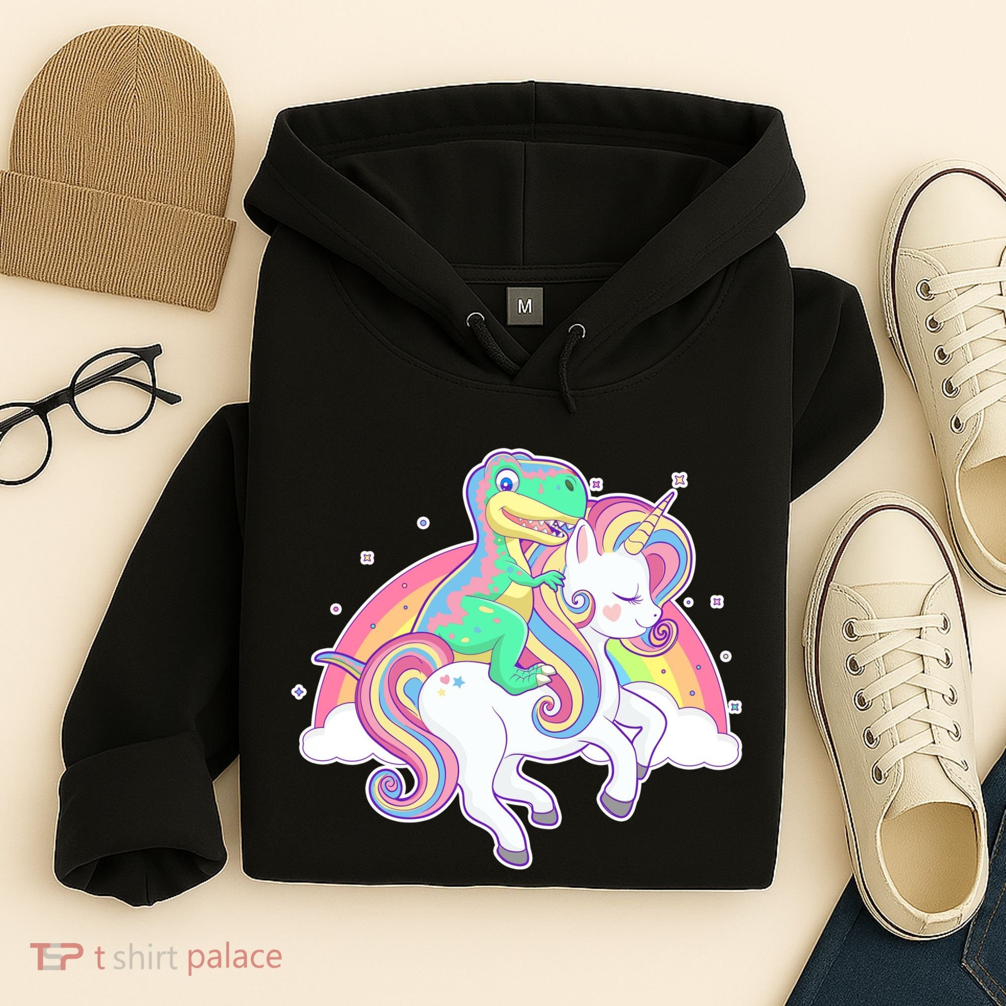 Pastel T-Rex Riding Magical Unicorn Funny Cute Hoodie