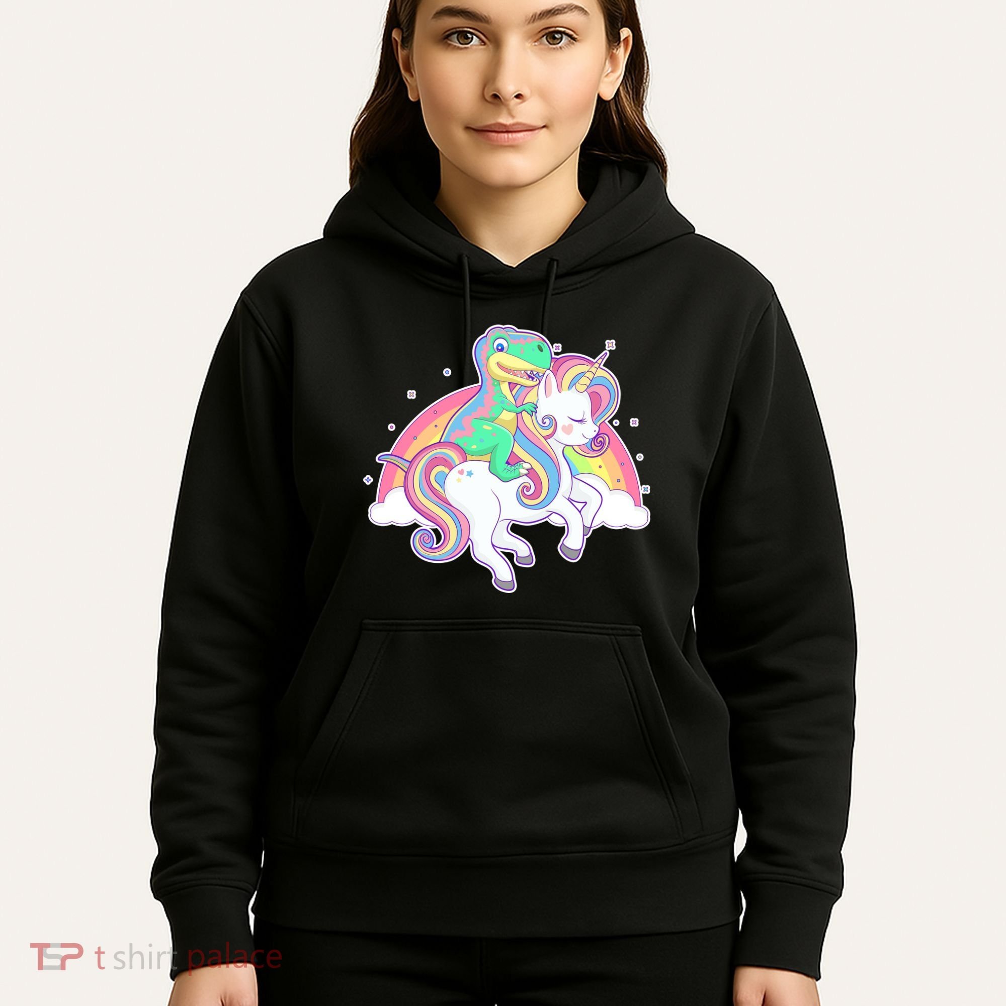 Pastel T-Rex Riding Magical Unicorn Funny Cute Hoodie
