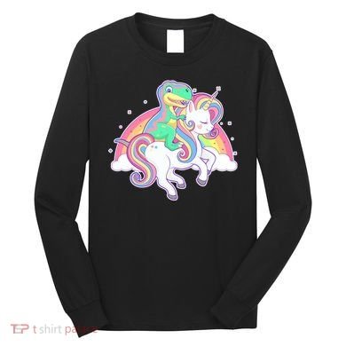 Pastel T-Rex Riding Magical Unicorn Funny Cute Long Sleeve Shirt