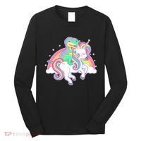 Pastel T-Rex Riding Magical Unicorn Funny Cute Long Sleeve Shirt thumb 0