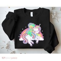 Pastel T-Rex Riding Magical Unicorn Funny Cute Sweatshirt thumb 2