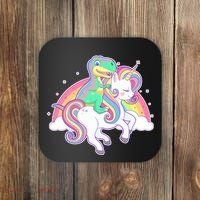 Pastel T-Rex Riding Magical Unicorn Funny Cute Coaster thumb 0