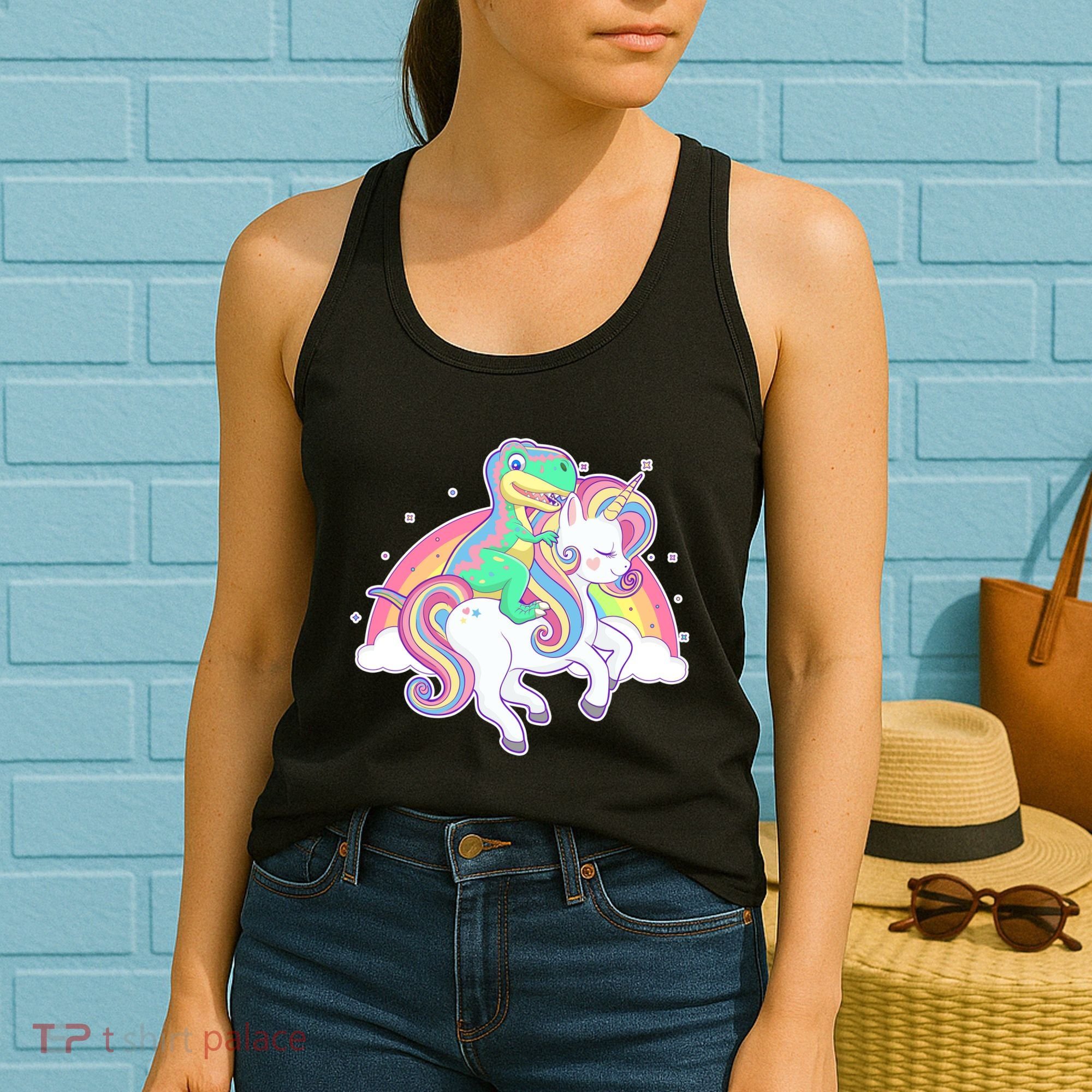Pastel T-Rex Riding Magical Unicorn Funny Cute Women's Tank Top