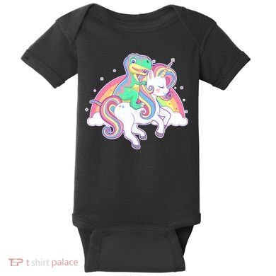 Pastel T-Rex Riding Magical Unicorn Funny Cute Baby Bodysuit