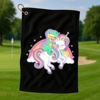 Pastel T-Rex Riding Magical Unicorn Funny Cute Golf Towel thumb 1