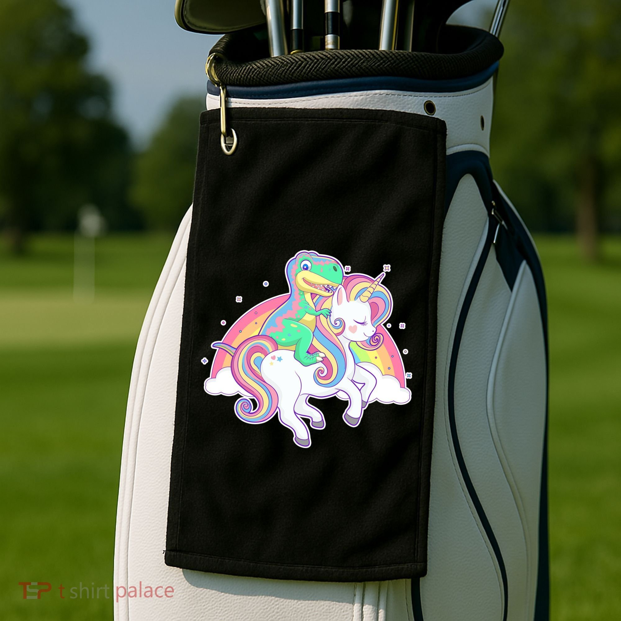 Pastel T-Rex Riding Magical Unicorn Funny Cute Golf Towel