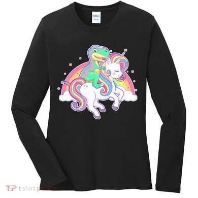 Pastel T-Rex Riding Magical Unicorn Funny Cute Women's Long Sleeve Shirt