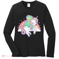 Pastel T-Rex Riding Magical Unicorn Funny Cute Women's Long Sleeve Shirt thumb 0