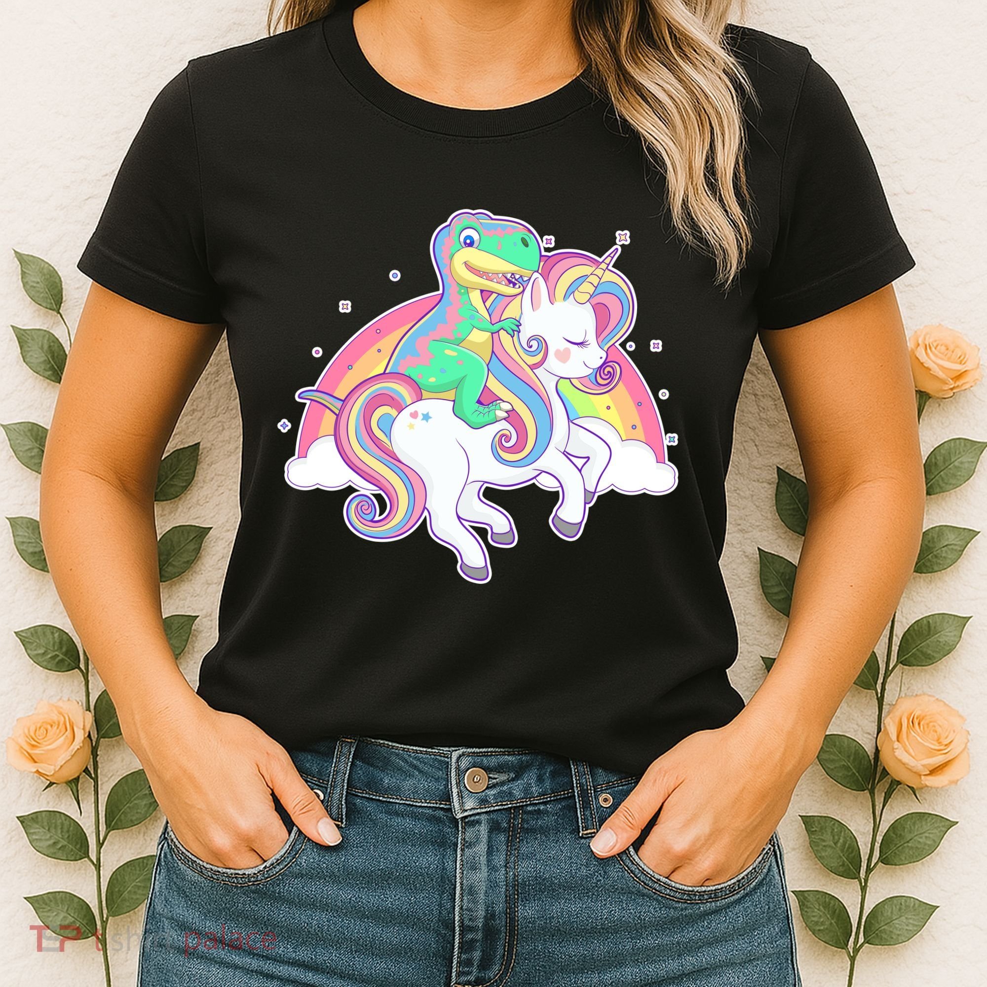 Pastel T-Rex Riding Magical Unicorn Funny Cute Women's T-Shirt