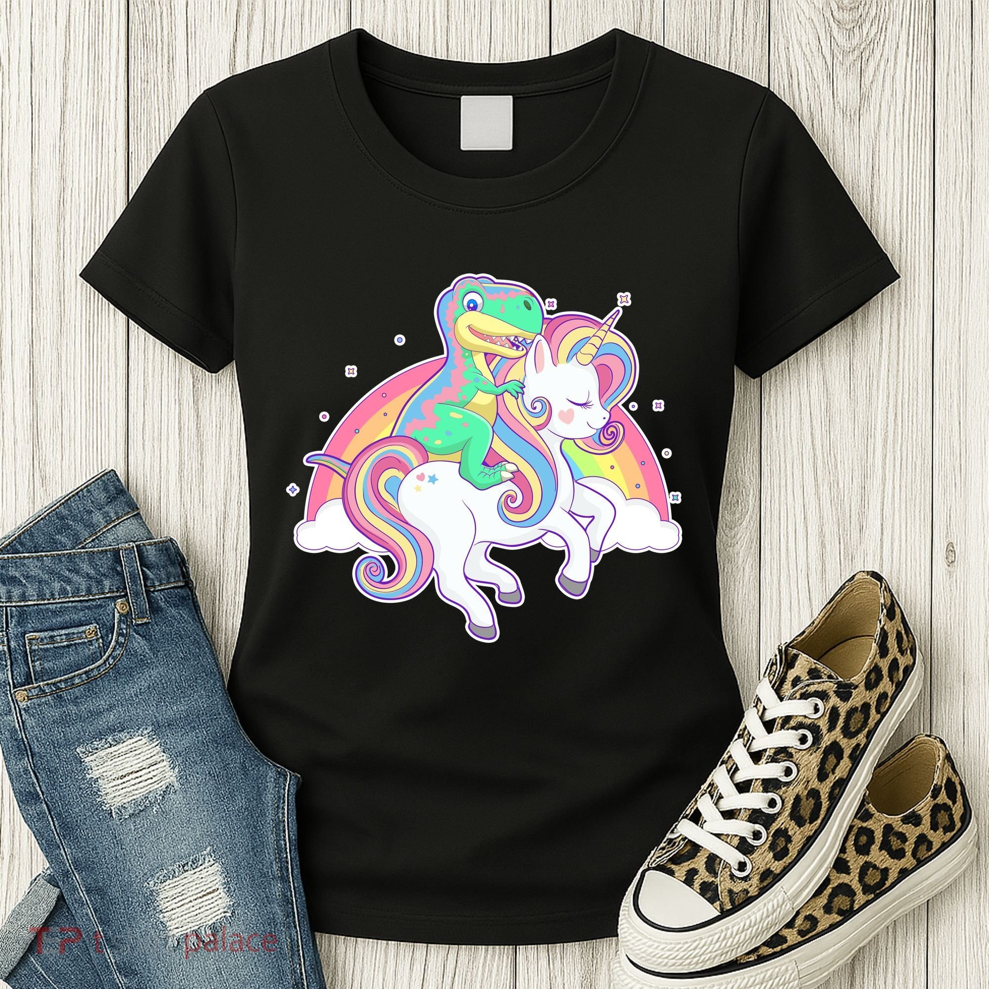 Pastel T-Rex Riding Magical Unicorn Funny Cute Women's T-Shirt