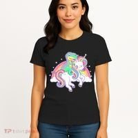 Pastel T-Rex Riding Magical Unicorn Funny Cute Women's T-Shirt thumb 4