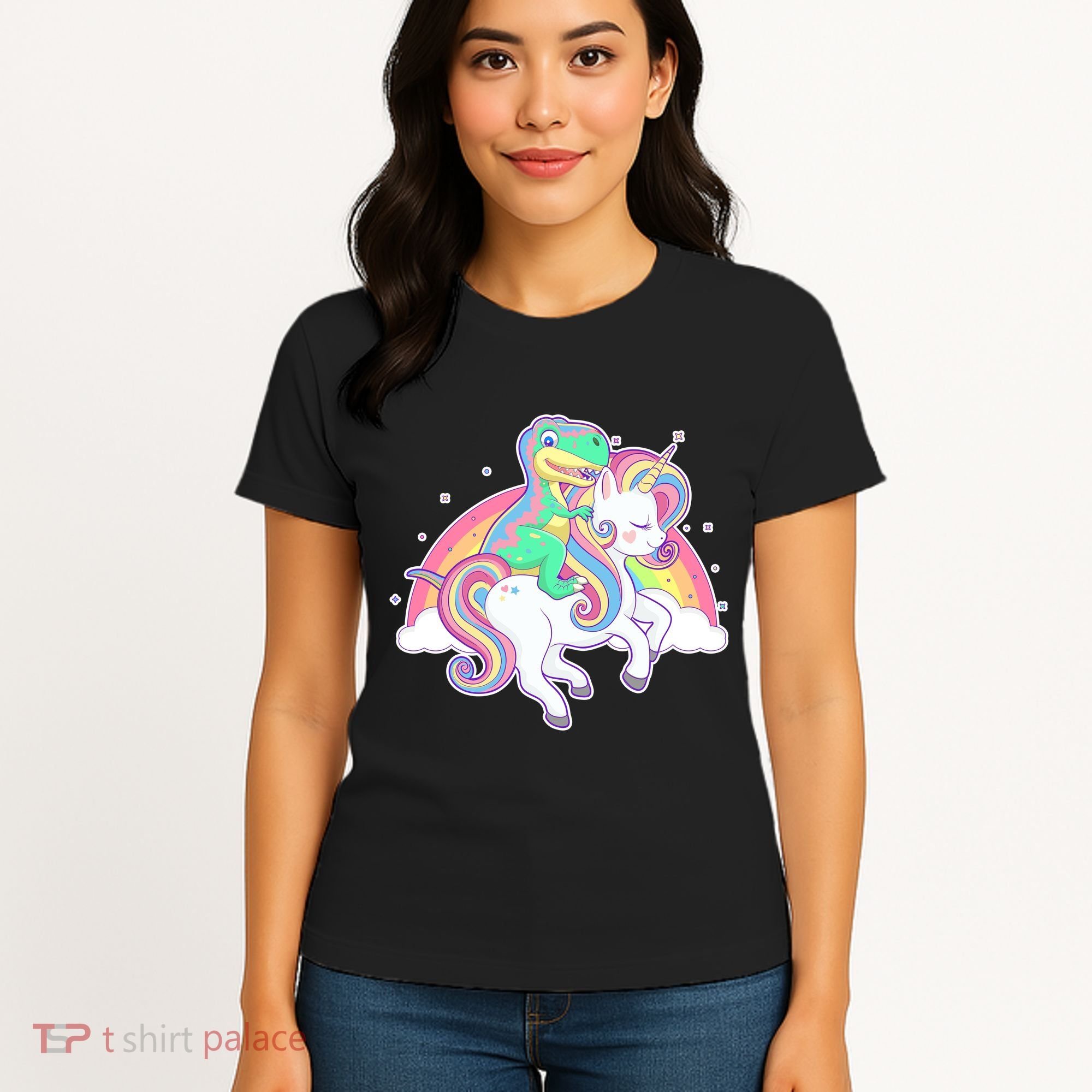 Pastel T-Rex Riding Magical Unicorn Funny Cute Women's T-Shirt