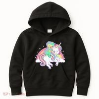 Pastel T-Rex Riding Magical Unicorn Funny Cute Kids Hoodie thumb 0