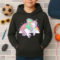 Pastel T-Rex Riding Magical Unicorn Funny Cute Kids Hoodie thumb 2