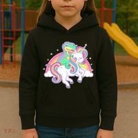 Pastel T-Rex Riding Magical Unicorn Funny Cute Kids Hoodie thumb 3