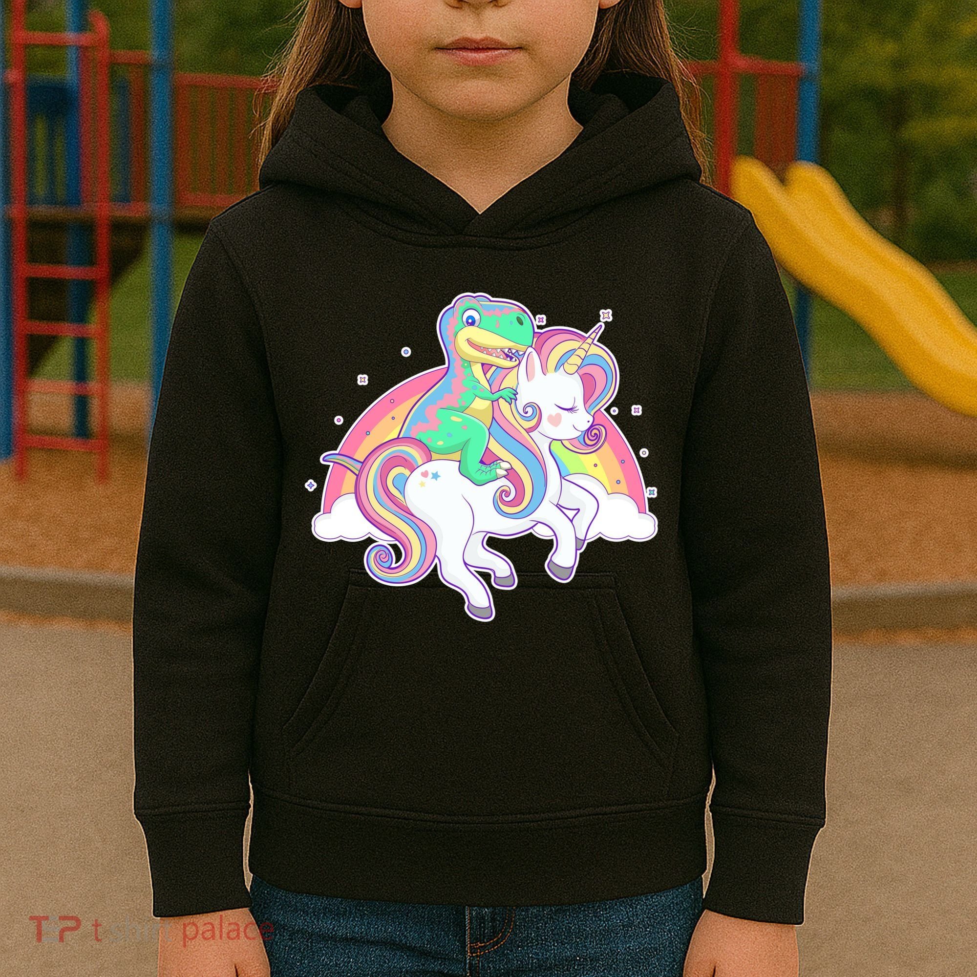 Pastel T-Rex Riding Magical Unicorn Funny Cute Kids Hoodie