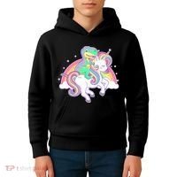 Pastel T-Rex Riding Magical Unicorn Funny Cute Kids Hoodie thumb 4