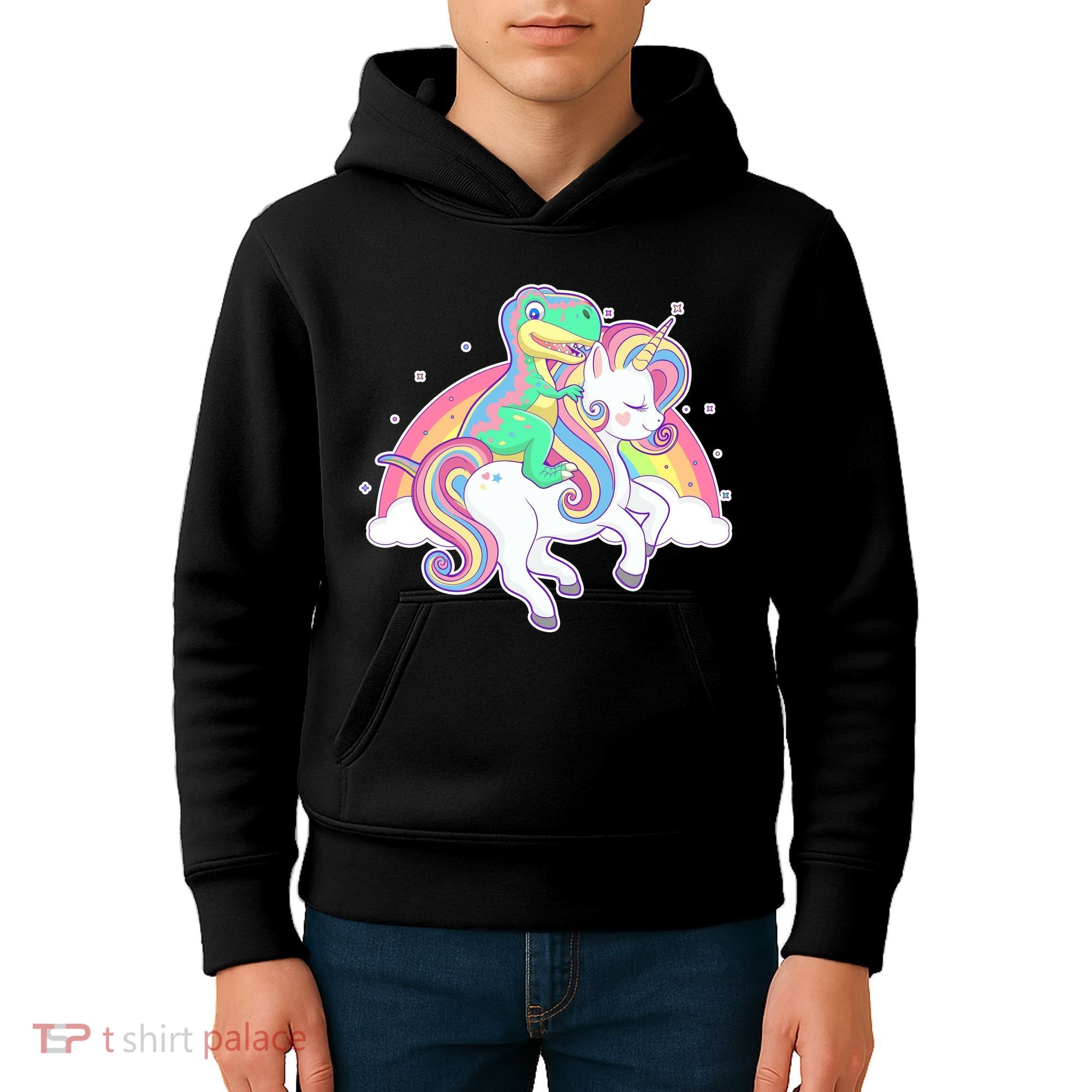 Pastel T-Rex Riding Magical Unicorn Funny Cute Kids Hoodie