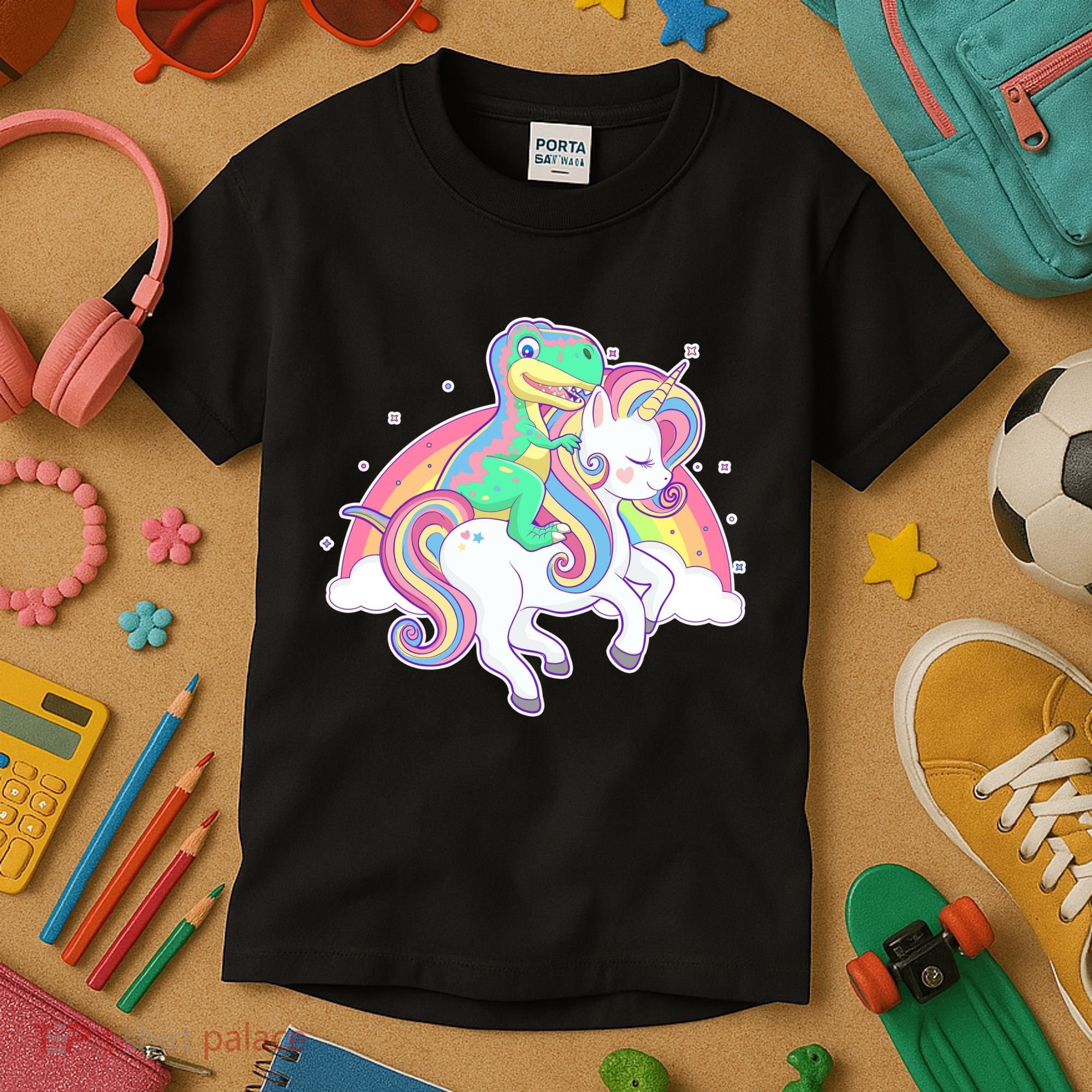 Pastel T-Rex Riding Magical Unicorn Funny Cute Kids T-Shirt