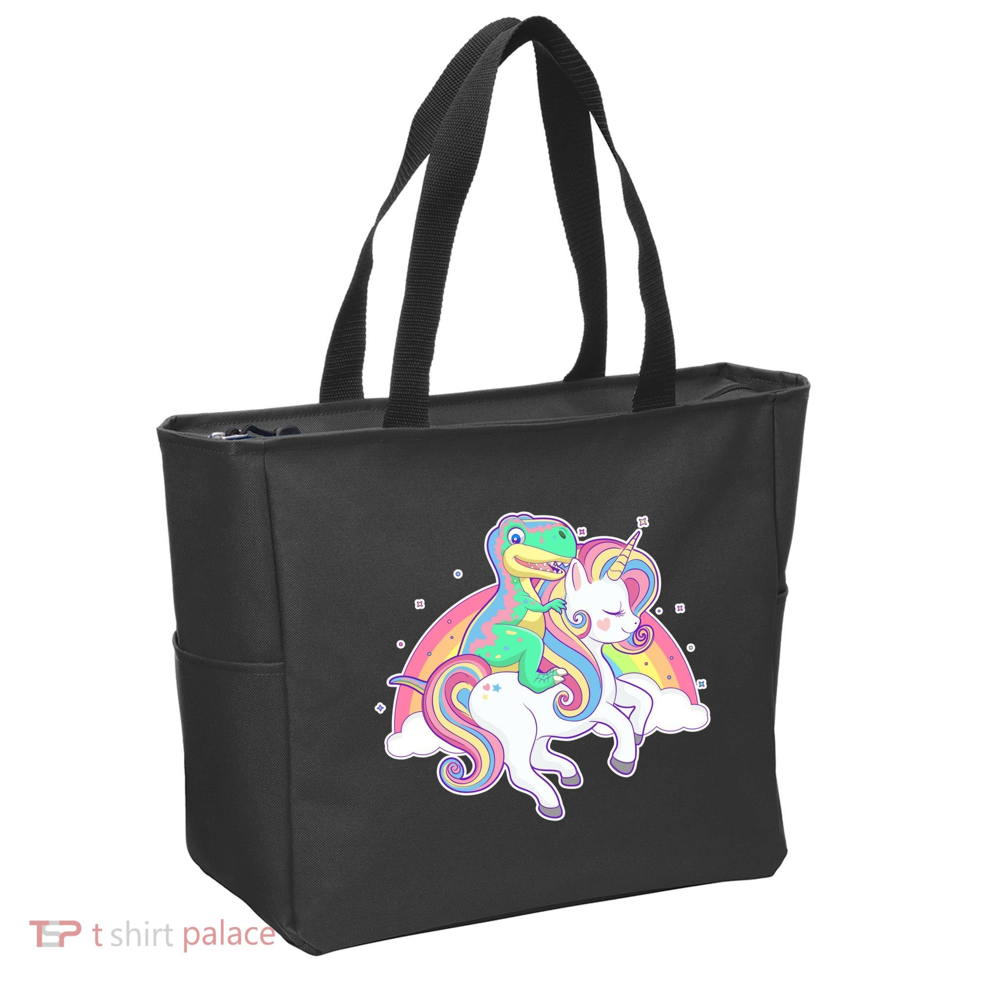 Pastel T-Rex Riding Magical Unicorn Funny Cute Tote Bag