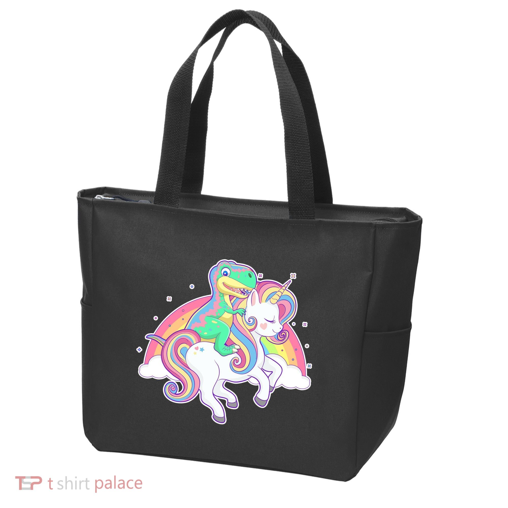 Pastel T-Rex Riding Magical Unicorn Funny Cute Tote Bag