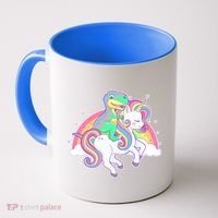 Pastel T-Rex Riding Magical Unicorn Funny Cute Coffee Mug thumb 0