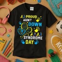 Proud Aunt T21 World Down Syndrome Awareness Day Kids T-Shirt thumb 3