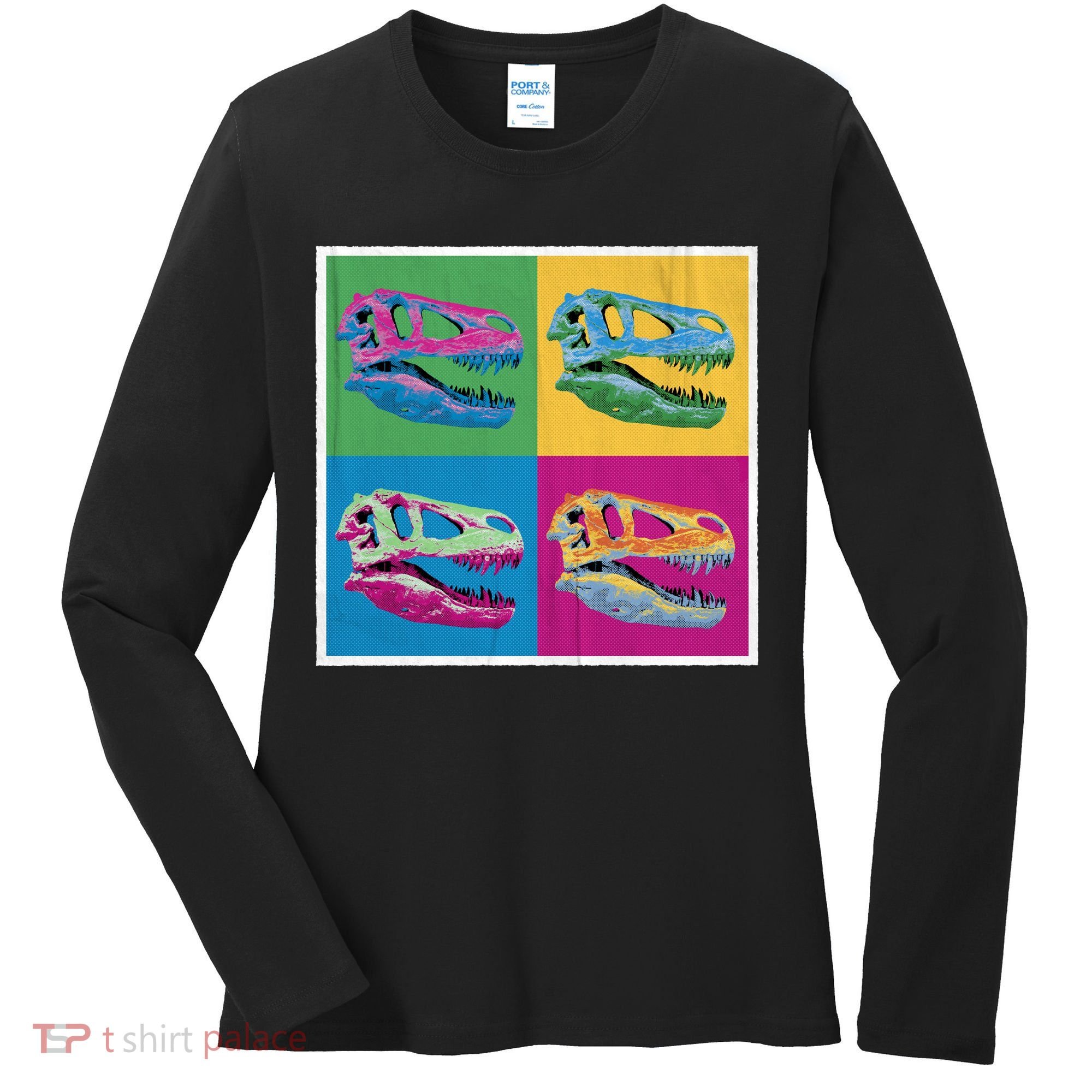 Pop Art TRex Skeleton Tyrannosaurus Rex Women's Long Sleeve Shirt