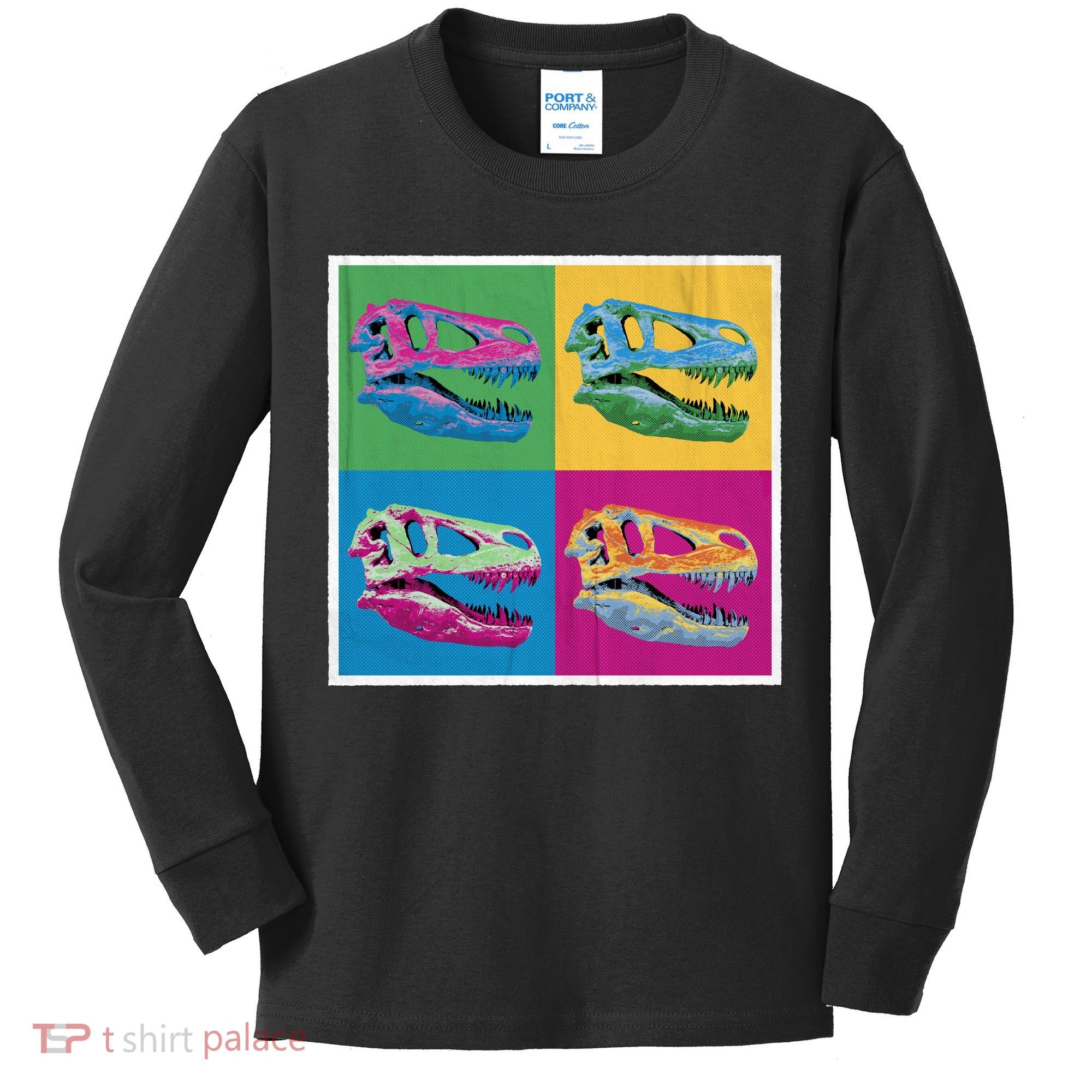 Pop Art TRex Skeleton Tyrannosaurus Rex Kids Long Sleeve Shirt