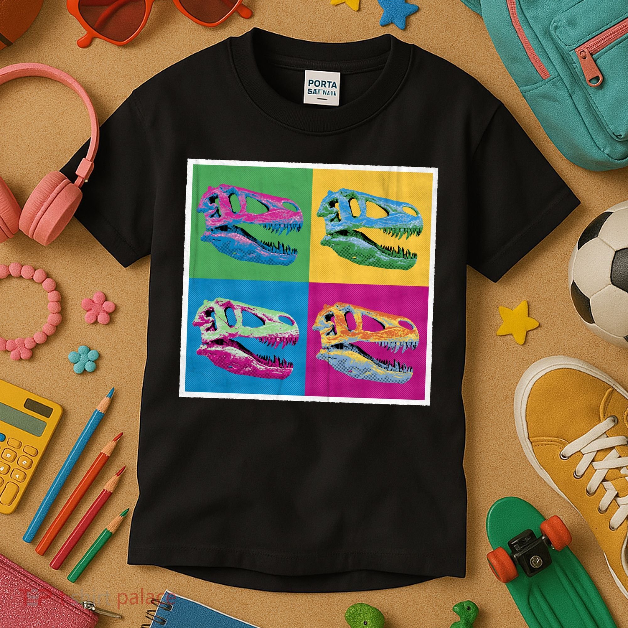 Pop Art TRex Skeleton Tyrannosaurus Rex Kids T-Shirt