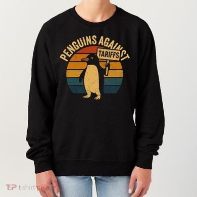 Penguins Against Tariffs Retro Funny Protest Women's Sweatshirt