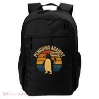 Penguins Against Tariffs Retro Funny Protest Backpack thumb 0