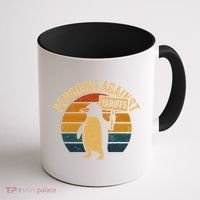 Penguins Against Tariffs Retro Funny Protest Coffee Mug thumb 1