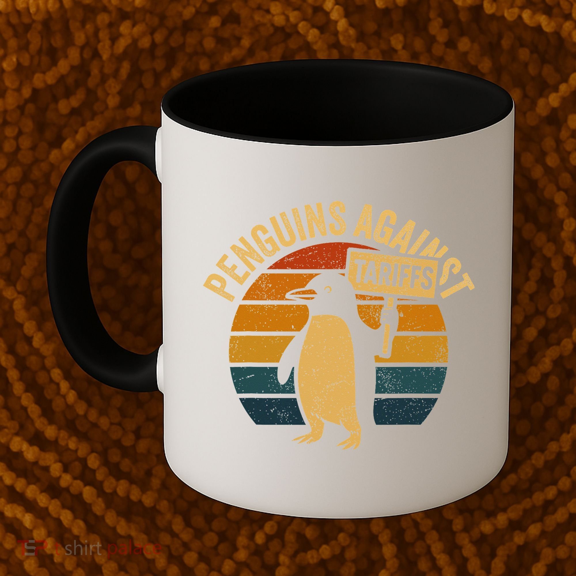 Penguins Against Tariffs Retro Funny Protest Coffee Mug