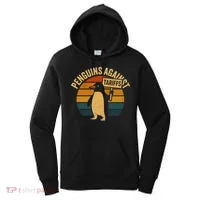 Penguins Against Tariffs Retro Funny Protest Women's Hoodie thumb 0