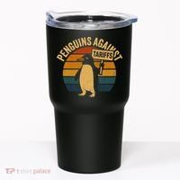 Penguins Against Tariffs Retro Funny Protest Tumbler thumb 0