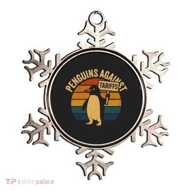 Penguins Against Tariffs Retro Funny Protest Ornament