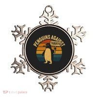 Penguins Against Tariffs Retro Funny Protest Ornament thumb 0