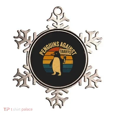 Penguins Against Tariffs Retro Funny Protest Ornament